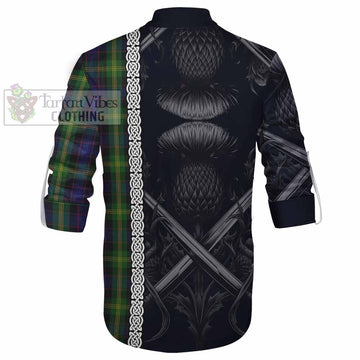 Watson Tartan Ghillie Kilt Shirt with Family Crest Cross Sword Thistle Celtic Vibes