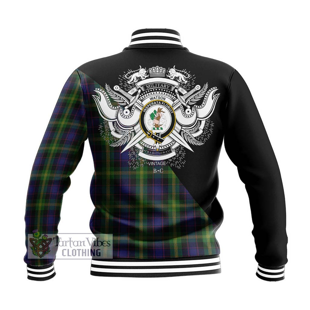 Watson Tartan Baseball Jacket with Family Crest and Military Logo Style - Tartanvibesclothing Shop