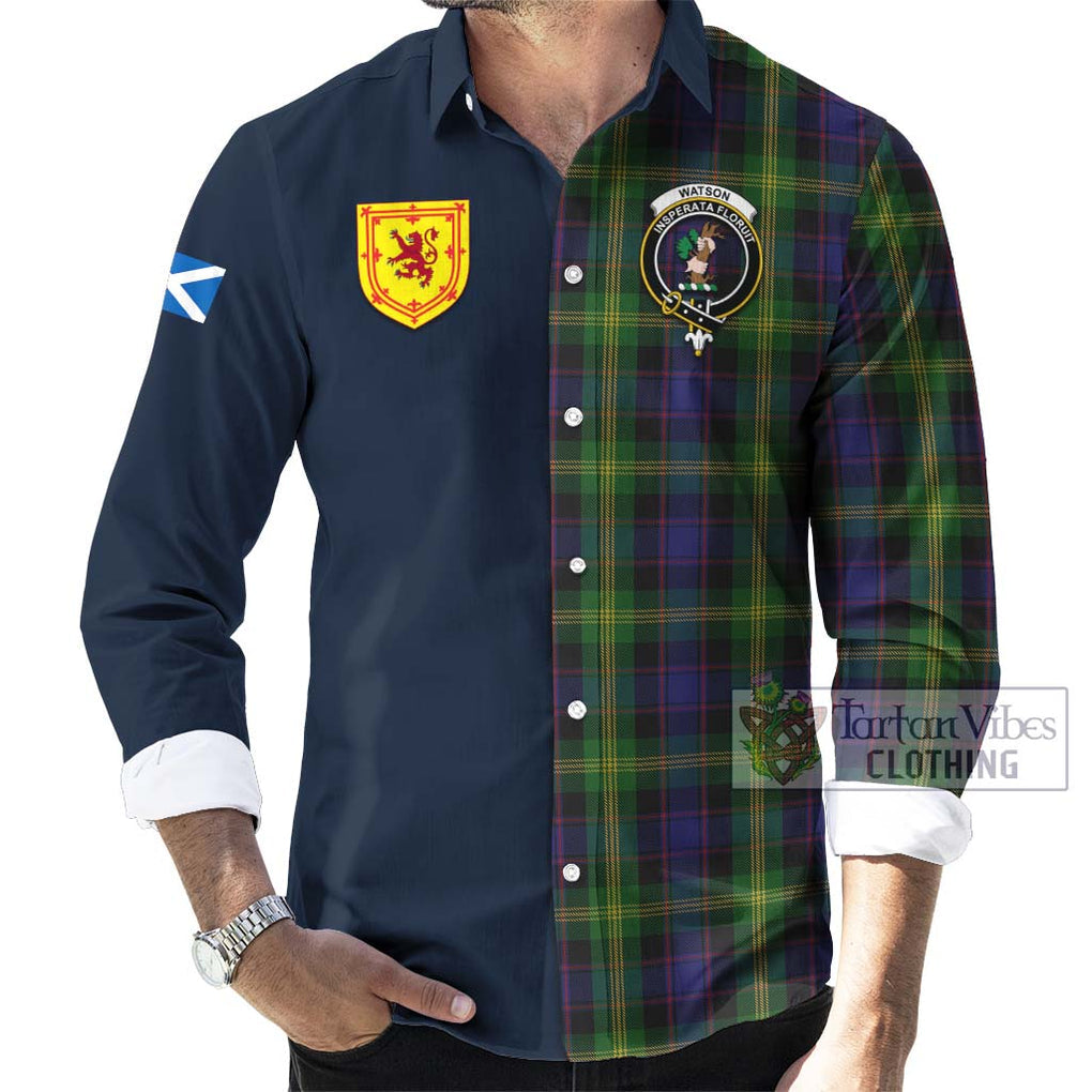 Watson Tartan Long Sleeve Button Shirt Alba with Scottish Lion Royal Arm Half Style Men's Shirt - Tartan Vibes Clothing