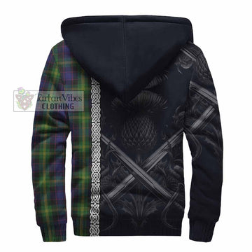 Watson Tartan Sherpa Hoodie with Family Crest Cross Sword Thistle Celtic Vibes