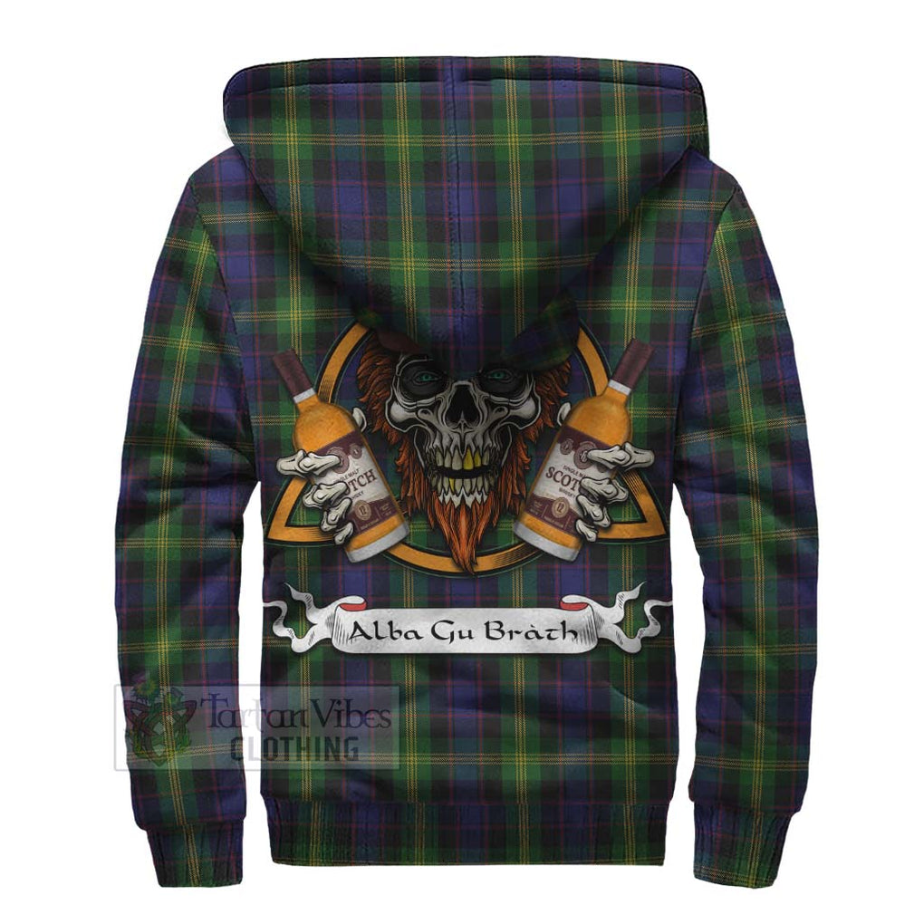 Tartan Vibes Clothing Watson Tartan Sherpa Hoodie with Family Crest and Bearded Skull Holding Bottles of Whiskey