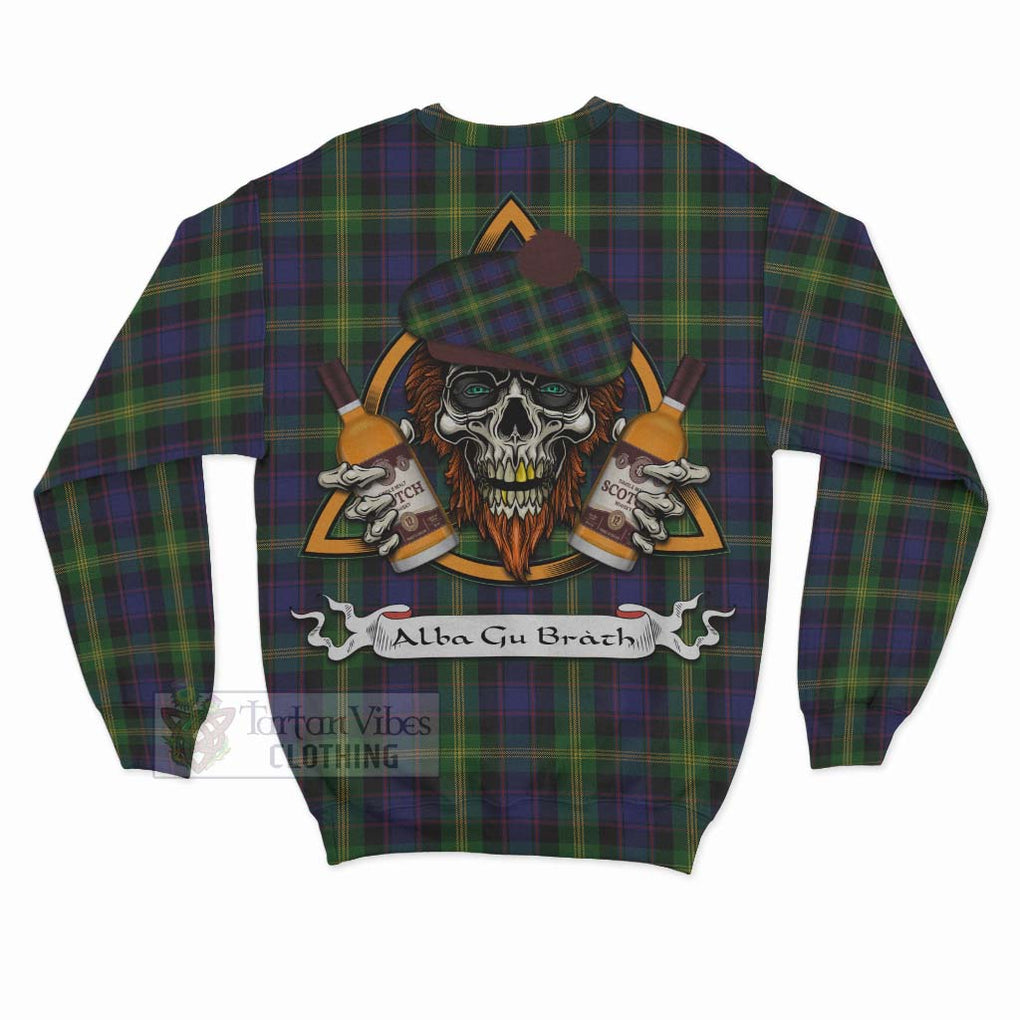 Tartan Vibes Clothing Watson Tartan Sweatshirt with Family Crest and Bearded Skull Holding Bottles of Whiskey