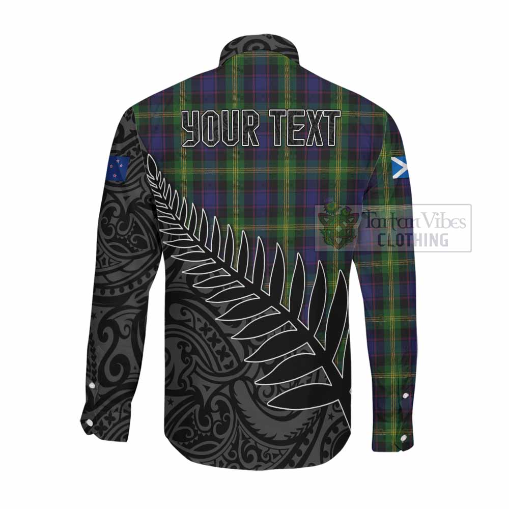 Tartan Vibes Clothing Watson Crest Tartan Long Sleeve Button Shirt with New Zealand Silver Fern Half Style