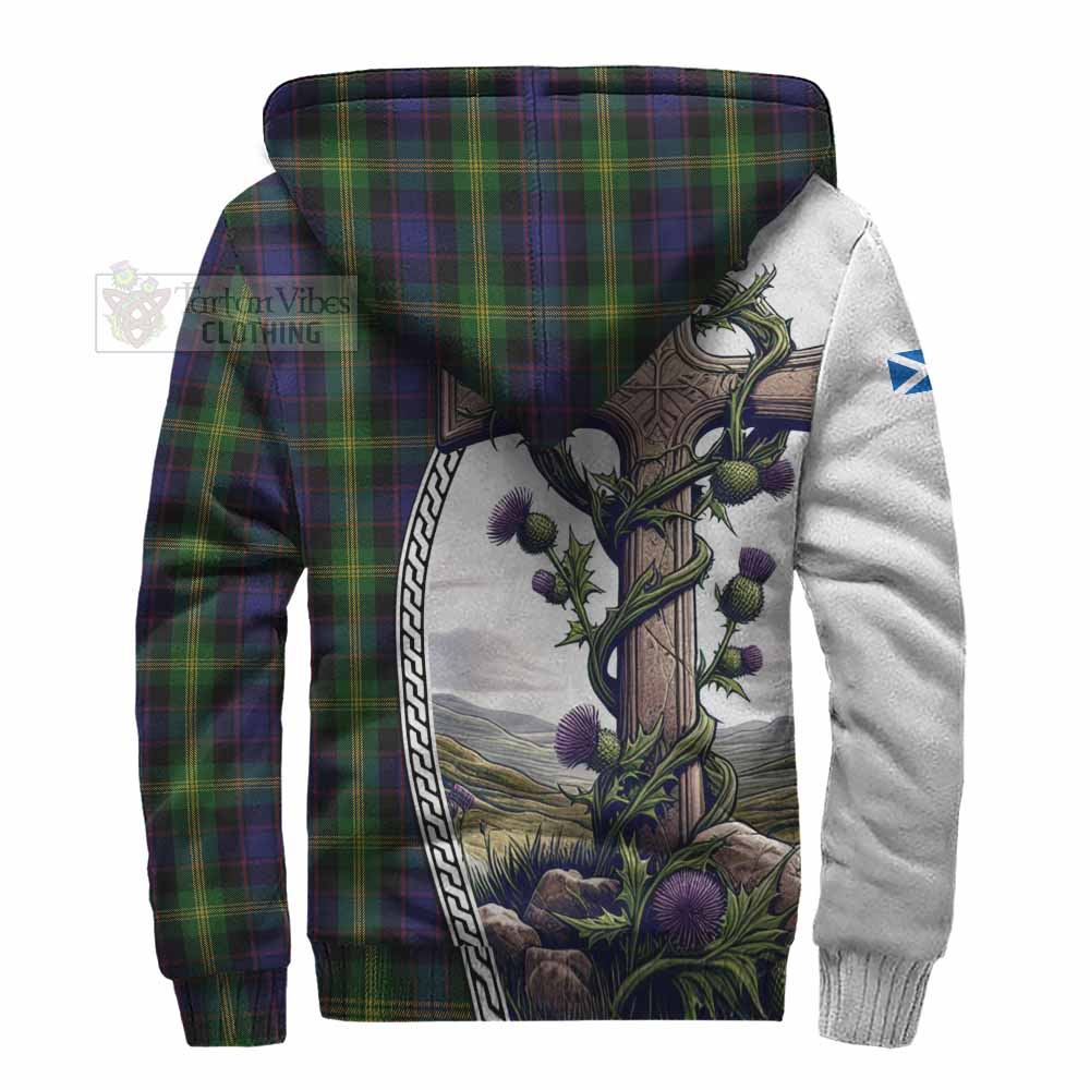 Tartan Vibes Clothing Watson Tartan Sherpa Hoodie with Family Crest and St. Andrew's Cross Accented by Thistle Vines