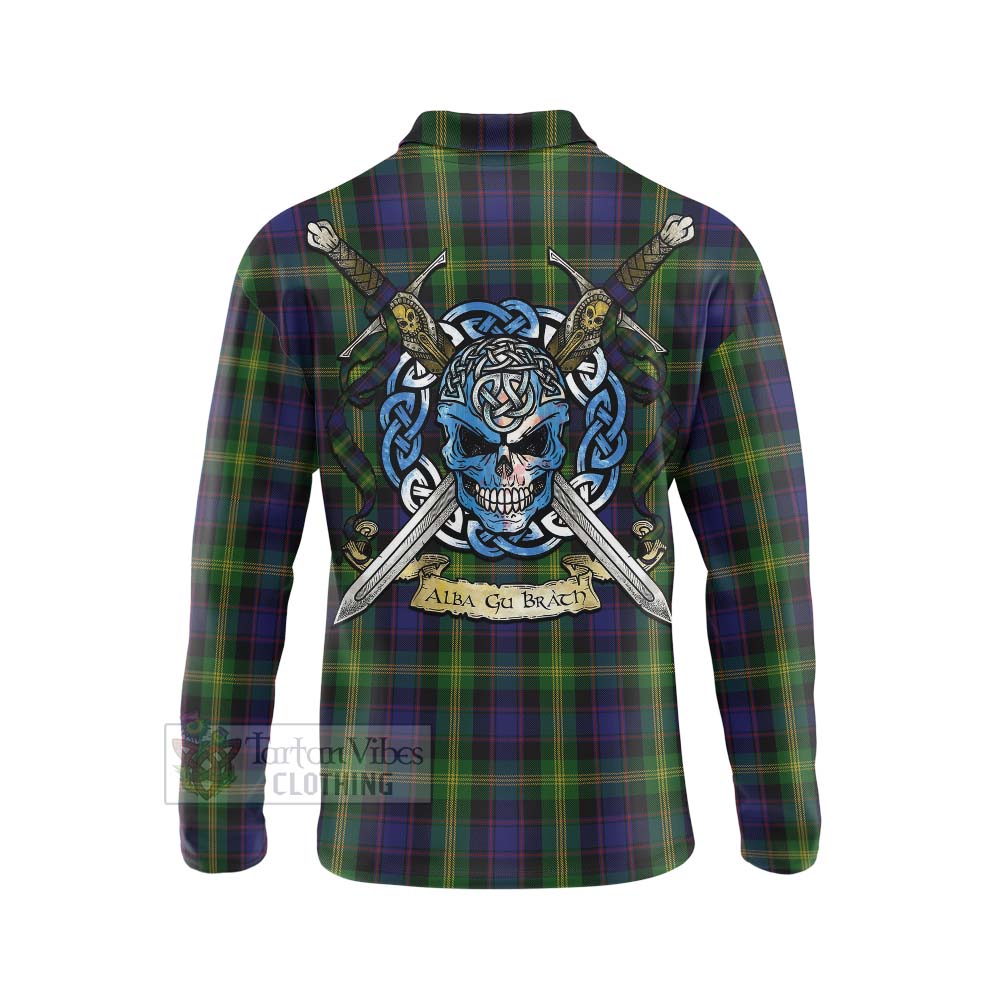 Tartan Vibes Clothing Watson Tartan Long Sleeve Polo Shirt with Family Crest Celtic Skull Style