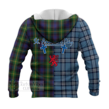 Watson Tartan Knitted Hoodie Happy St. Andrew's Day Half Tartan Style