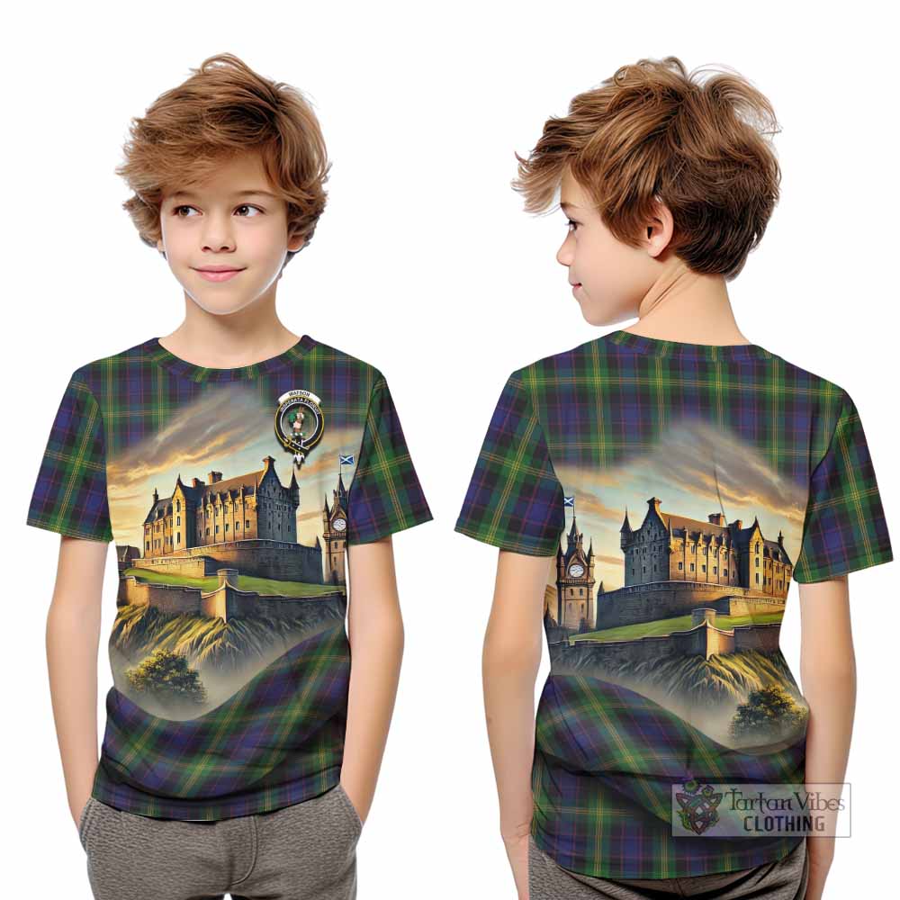 Watson Tartan Family Crest Kid T-Shirt with Scottish Ancient Castle Style - Tartan Vibes Clothing