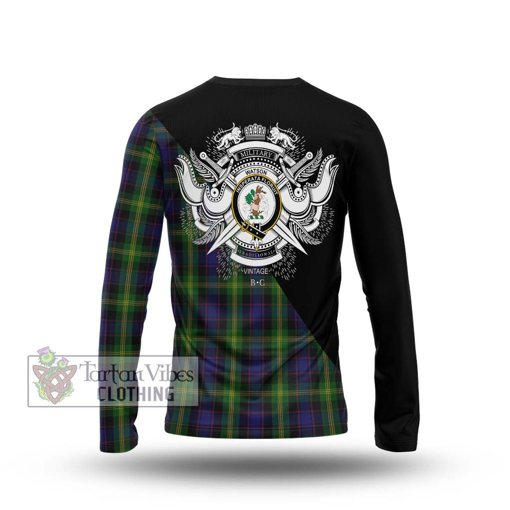 Watson Tartan Long Sleeve T-Shirt with Family Crest and Military Logo Style - Tartanvibesclothing Shop