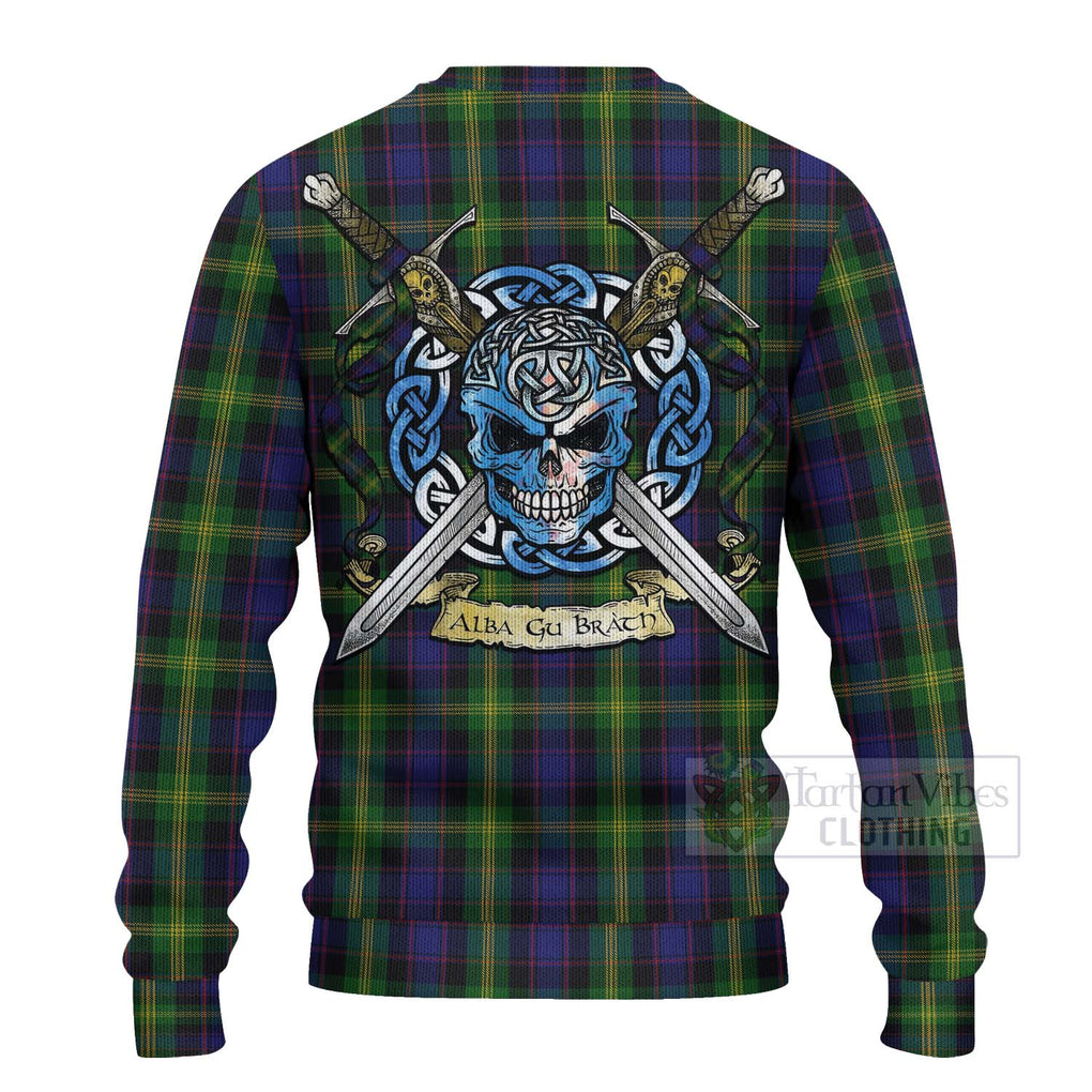 Tartan Vibes Clothing Watson Tartan Knitted Sweater with Family Crest Celtic Skull Style