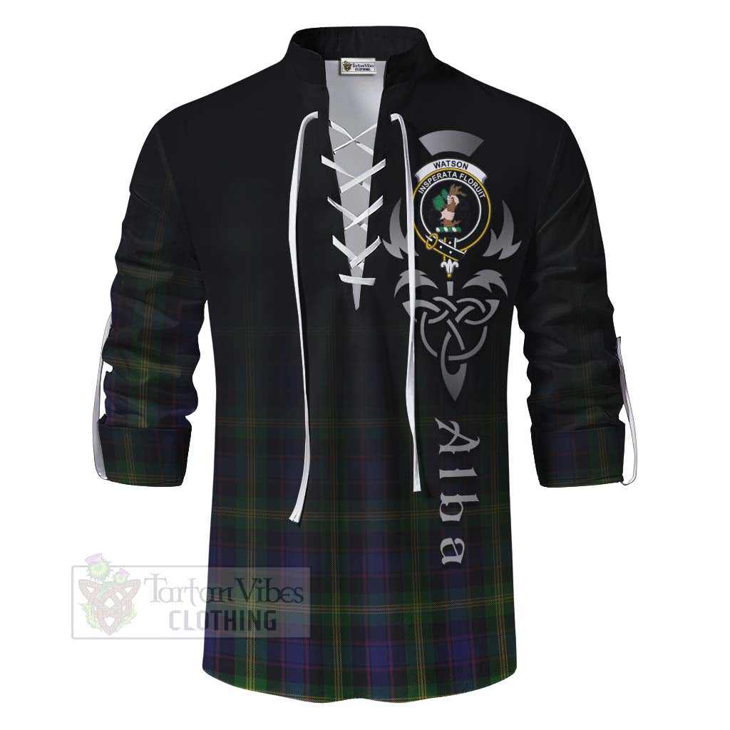 Tartan Vibes Clothing Watson Tartan Ghillie Kilt Shirt Featuring Alba Gu Brath Family Crest Celtic Inspired