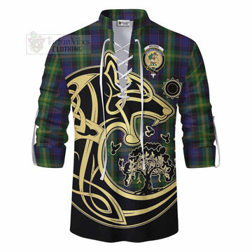 Watson Tartan Ghillie Kilt Shirt with Family Crest Celtic Wolf Style