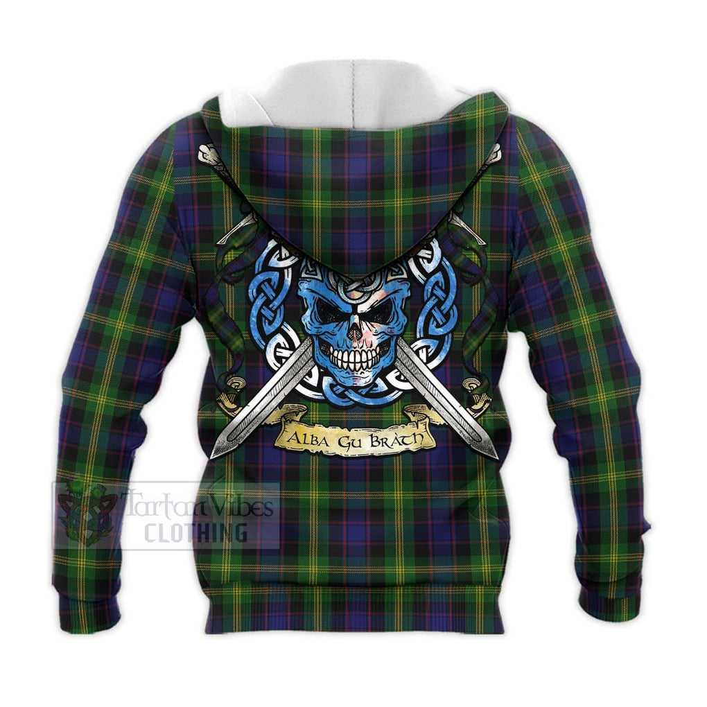 Tartan Vibes Clothing Watson Tartan Knitted Hoodie with Family Crest Celtic Skull Style