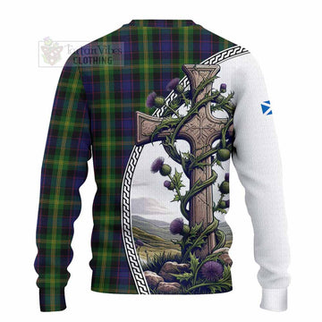 Watson Tartan Knitted Sweater with Family Crest and St. Andrew's Cross Accented by Thistle Vines