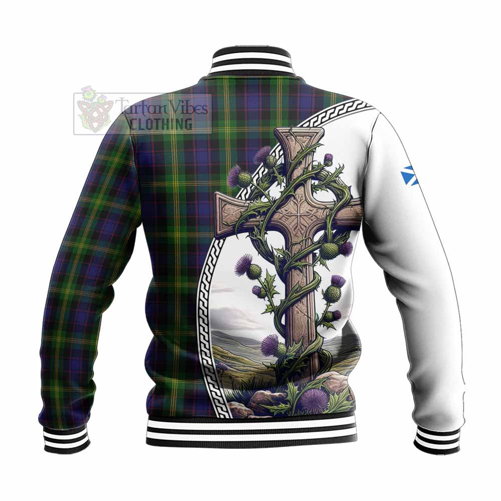 Tartan Vibes Clothing Watson Tartan Baseball Jacket with Family Crest and St. Andrew's Cross Accented by Thistle Vines