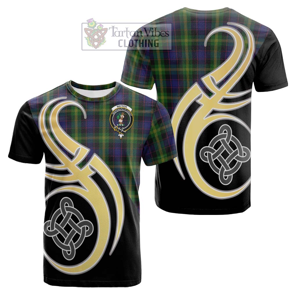 Tartan Vibes Clothing Watson Tartan Cotton T-shirt with Family Crest and Celtic Symbol Style