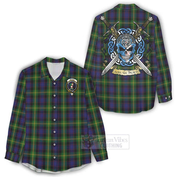 Watson Tartan Women's Casual Shirt with Family Crest Celtic Skull Style