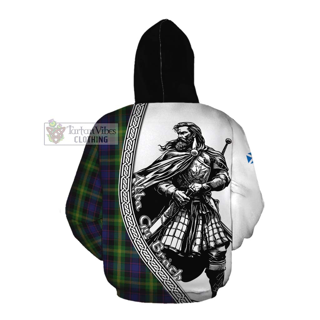 Tartan Vibes Clothing Watson Tartan Clan Crest Cotton Hoodie with Highlander Warrior Celtic Style