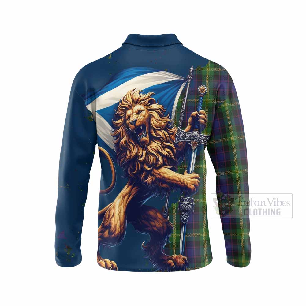 Tartan Vibes Clothing Watson Tartan Family Crest Long Sleeve Polo Shirt with Scottish Majestic Lion