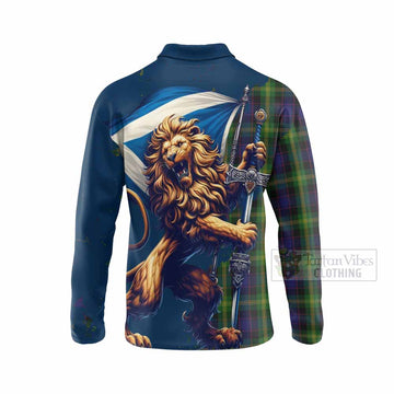 Watson Tartan Family Crest Long Sleeve Polo Shirt with Scottish Majestic Lion