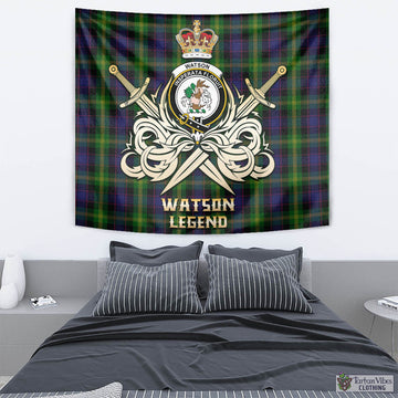 Watson Tartan Tapestry with Clan Crest and the Golden Sword of Courageous Legacy