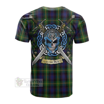 Watson Tartan Cotton T-shirt with Family Crest Celtic Skull Style