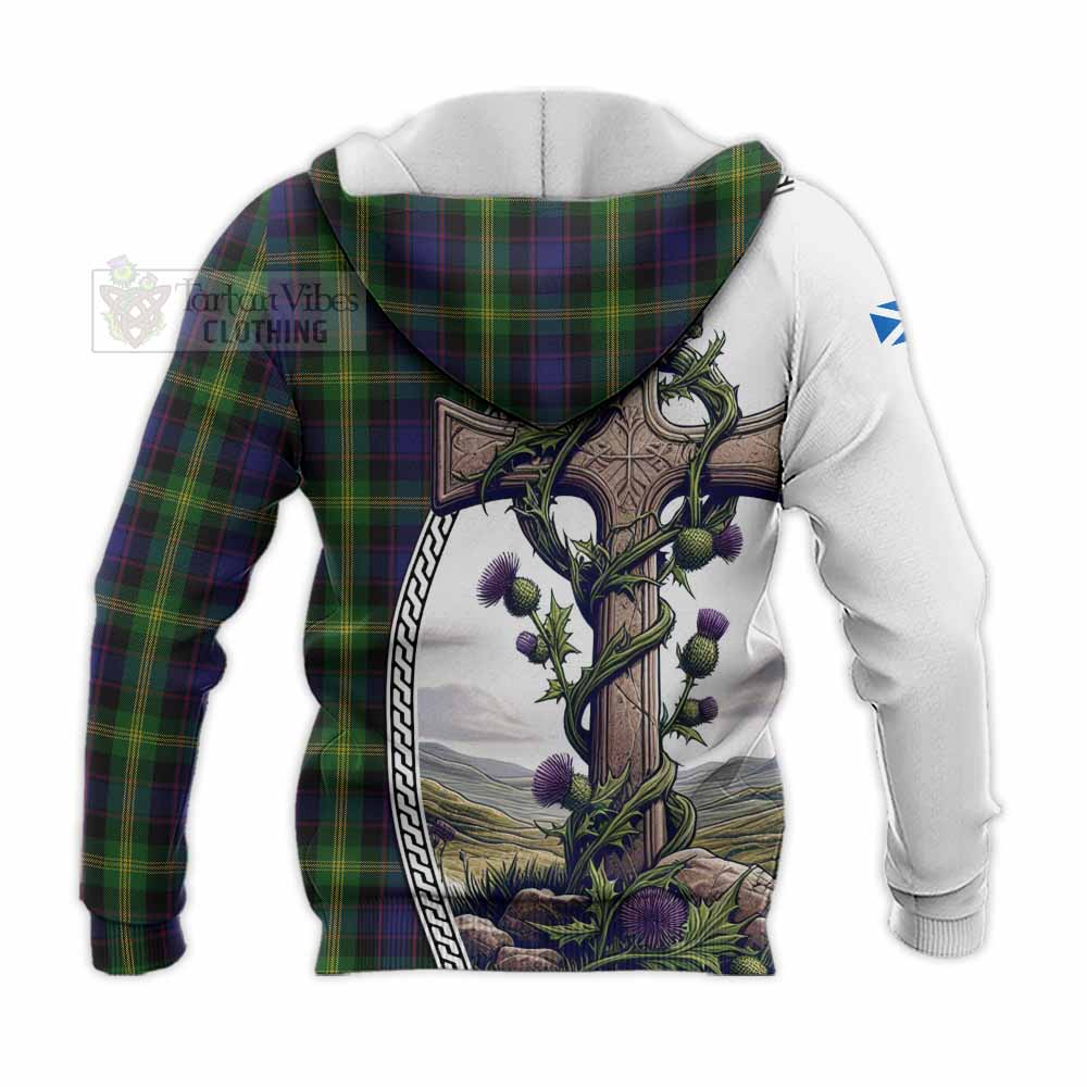 Tartan Vibes Clothing Watson Tartan Knitted Hoodie with Family Crest and St. Andrew's Cross Accented by Thistle Vines