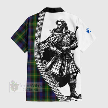 Watson Tartan Clan Crest Short Sleeve Button Shirt with Highlander Warrior Celtic Style