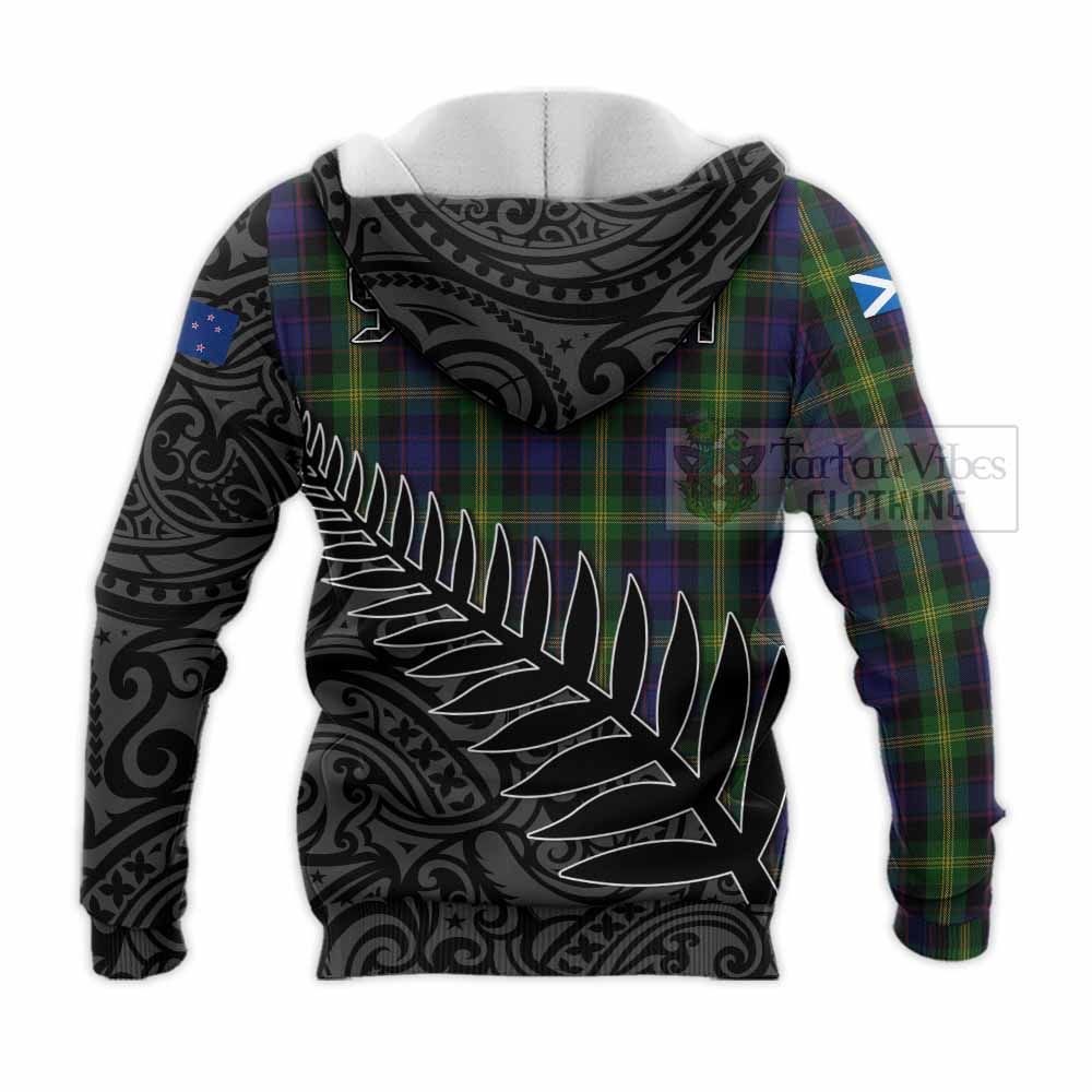 Tartan Vibes Clothing Watson Crest Tartan Knitted Hoodie with New Zealand Silver Fern Half Style