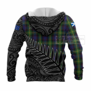 Watson Crest Tartan Knitted Hoodie with New Zealand Silver Fern Half Style