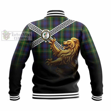 Watson Crest Tartan Baseball Jacket with Golden Lion Emblem Celtic Style - Tartan Vibes Clothing