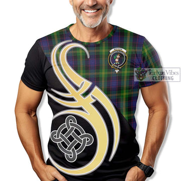 Watson Tartan T-Shirt with Family Crest and Celtic Symbol Style