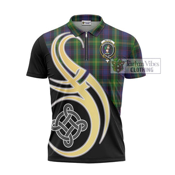 Watson Tartan Zipper Polo Shirt with Family Crest and Celtic Symbol Style