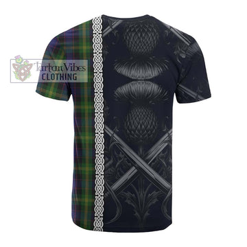 Watson Tartan Cotton T-shirt with Family Crest Cross Sword Thistle Celtic Vibes