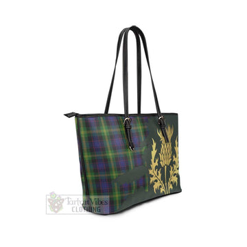 Watson Tartan Leather Tote Bag Gold Thistle Style - Tartan Vibes Clothing