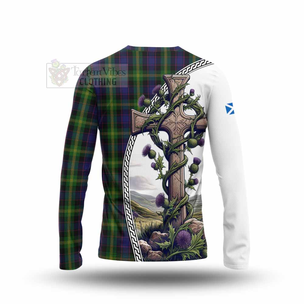 Tartan Vibes Clothing Watson Tartan Long Sleeve T-Shirt with Family Crest and St. Andrew's Cross Accented by Thistle Vines