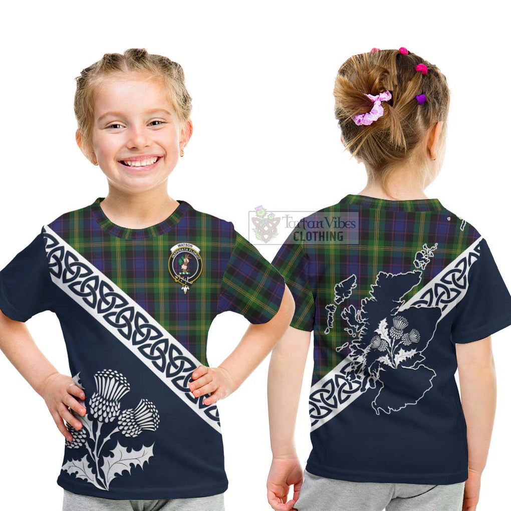 Tartan Vibes Clothing Watson Tartan Kid T-Shirt Featuring Thistle and Scotland Map