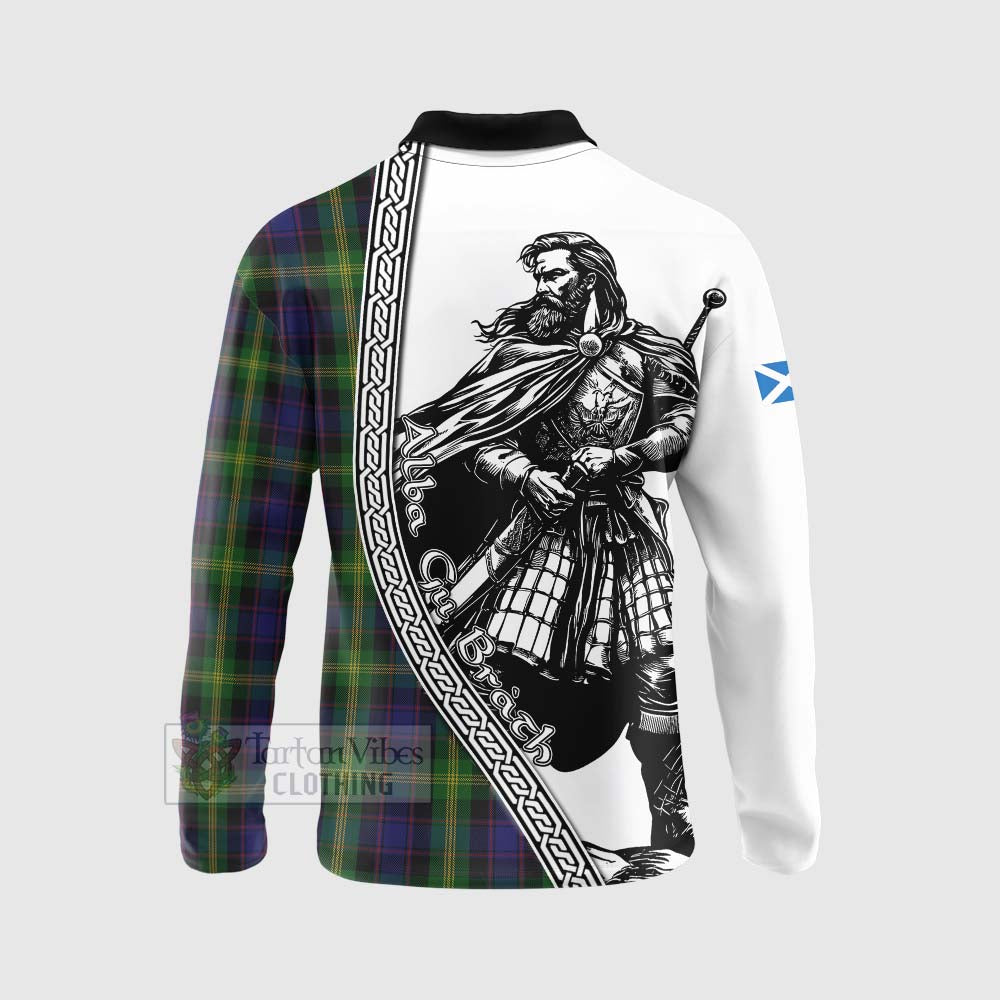 Tartan Vibes Clothing Watson Tartan Clan Crest Long Sleeve Polo Shirt with Highlander Warrior Celtic Style