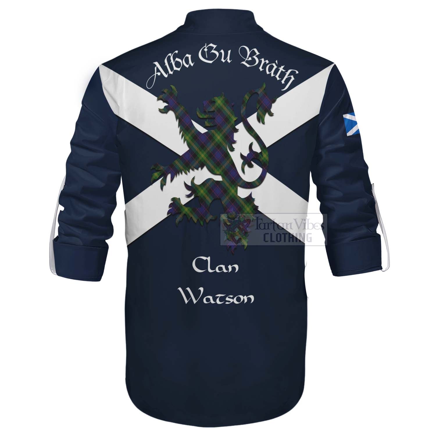 Tartan Vibes Clothing Watson Tartan Lion Rampant Ghillie Kilt Shirt Proudly Display Your Heritage with Alba Gu Brath and Clan Name