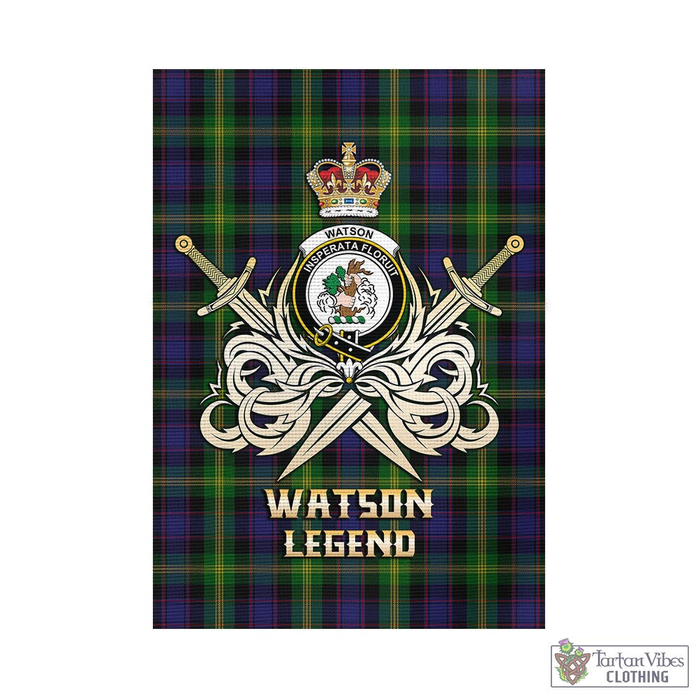 Tartan Vibes Clothing Watson Tartan Flag with Clan Crest and the Golden Sword of Courageous Legacy