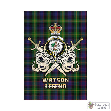 Watson Tartan Garden Flag with Clan Crest and the Golden Sword of Courageous Legacy - Tartan Vibes Clothing