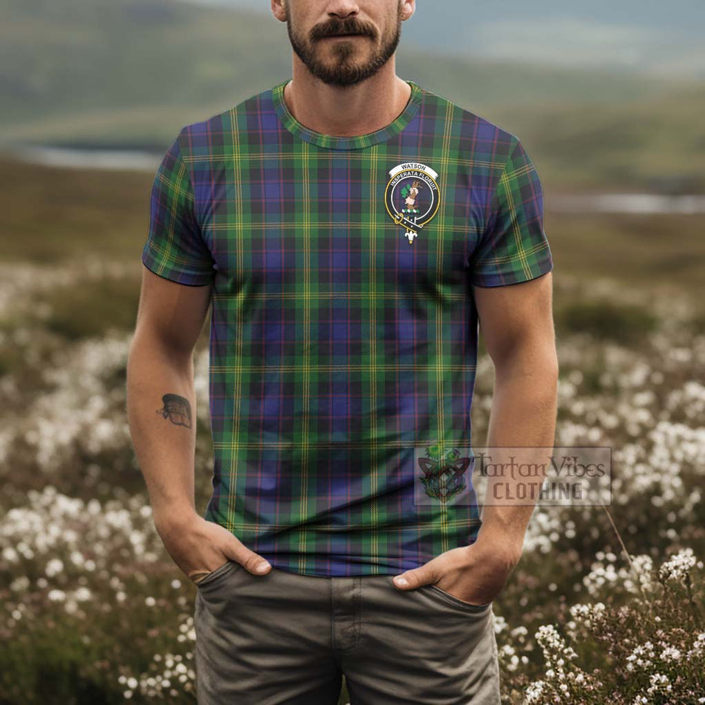 Tartan Vibes Clothing Watson Tartan T-Shirt with Family Crest and Bearded Skull Holding Bottles of Whiskey