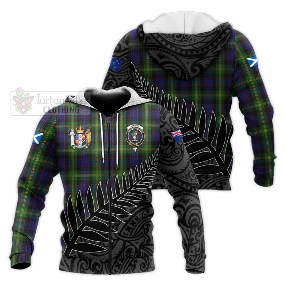 Tartan Vibes Clothing Watson Crest Tartan Knitted Hoodie with New Zealand Silver Fern Half Style