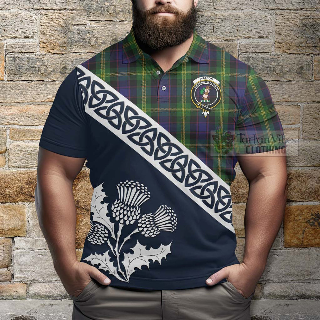 Watson Tartan Polo Shirt Featuring Thistle and Scotland Map