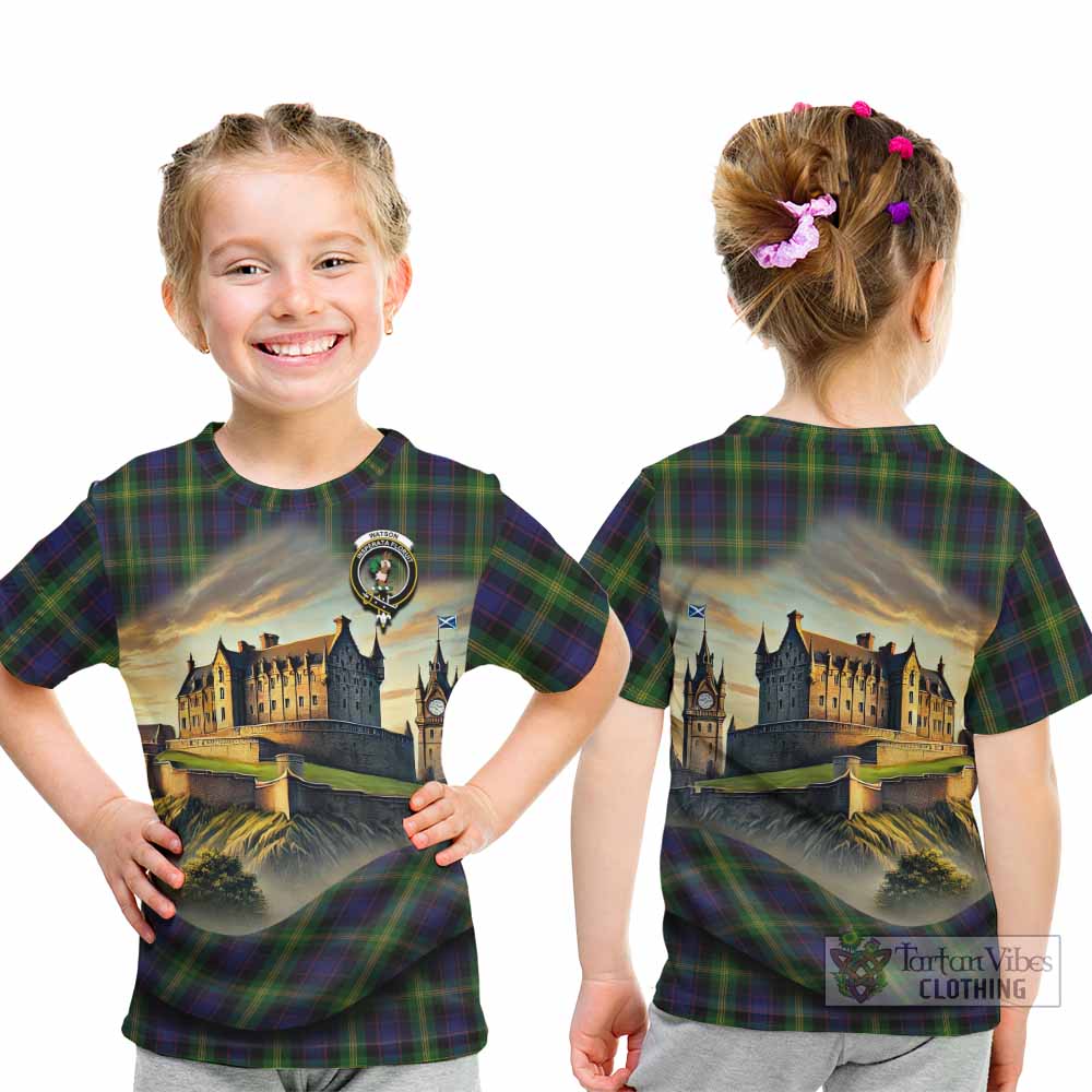 Watson Tartan Family Crest Kid T-Shirt with Scottish Ancient Castle Style - Tartan Vibes Clothing