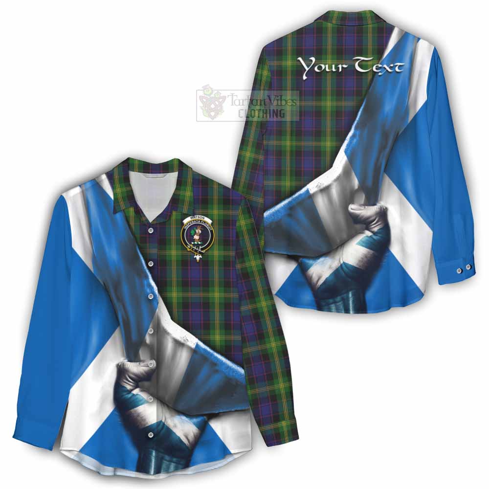 Tartan Vibes Clothing Watson Tartan Women's Casual Shirt with Family Crest Scotland Patriotic Style