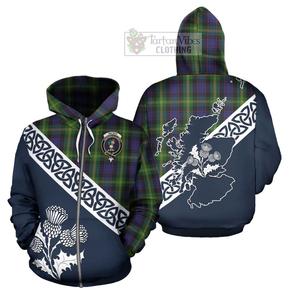 Tartan Vibes Clothing Watson Tartan Hoodie Featuring Thistle and Scotland Map