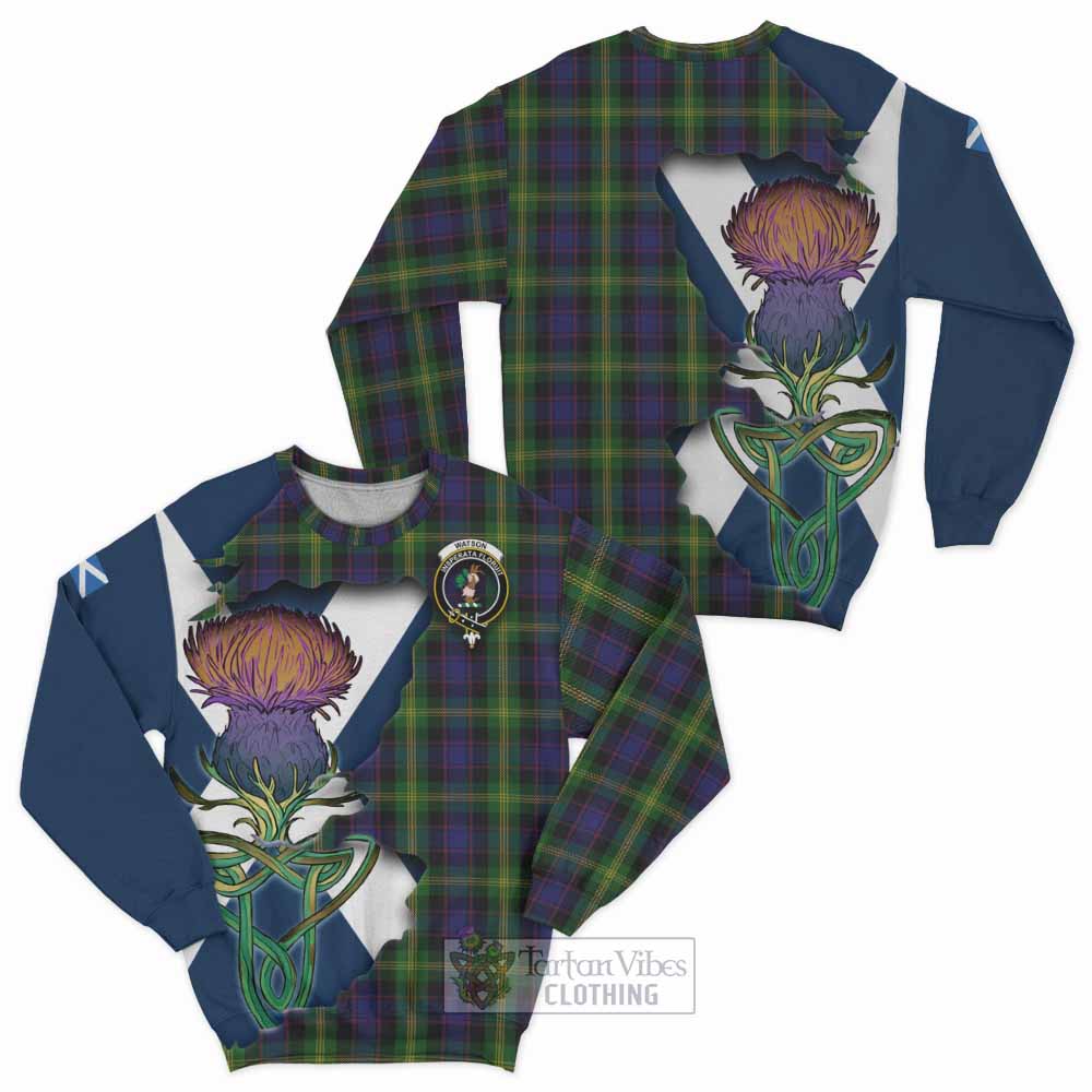 Watson Tartan Family Crest Sweatshirt Scottish Thistle Celtic Inspired - Tartan Vibes Clothing