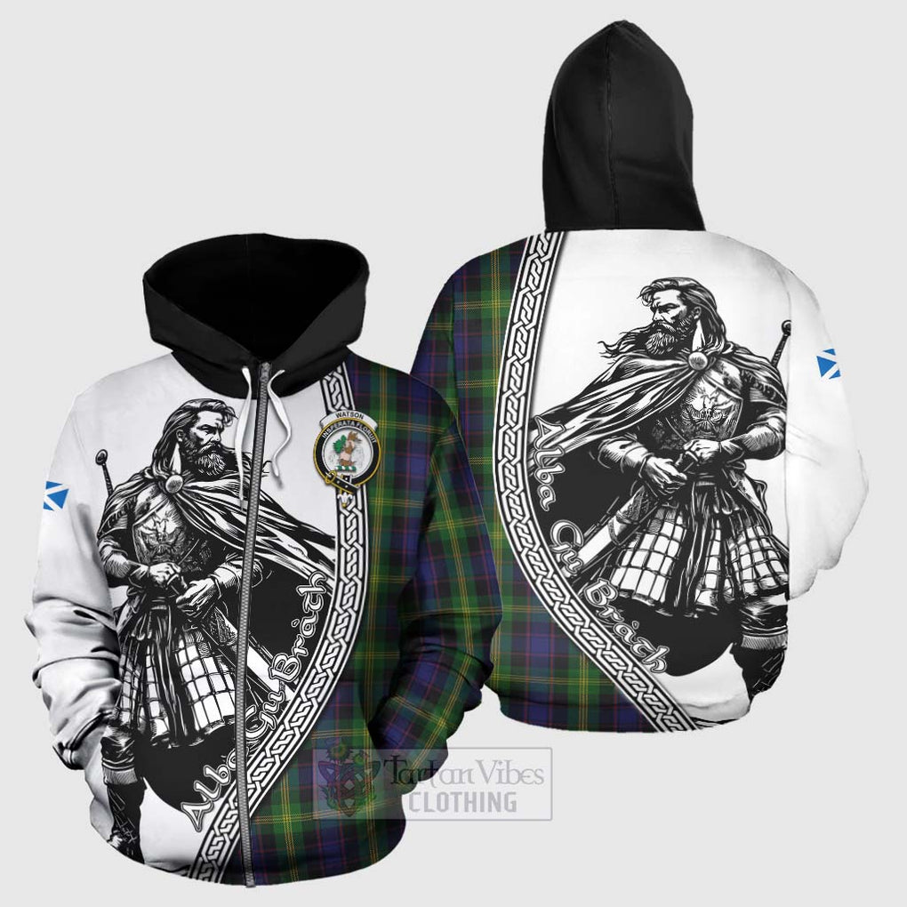 Tartan Vibes Clothing Watson Tartan Clan Crest Hoodie with Highlander Warrior Celtic Style