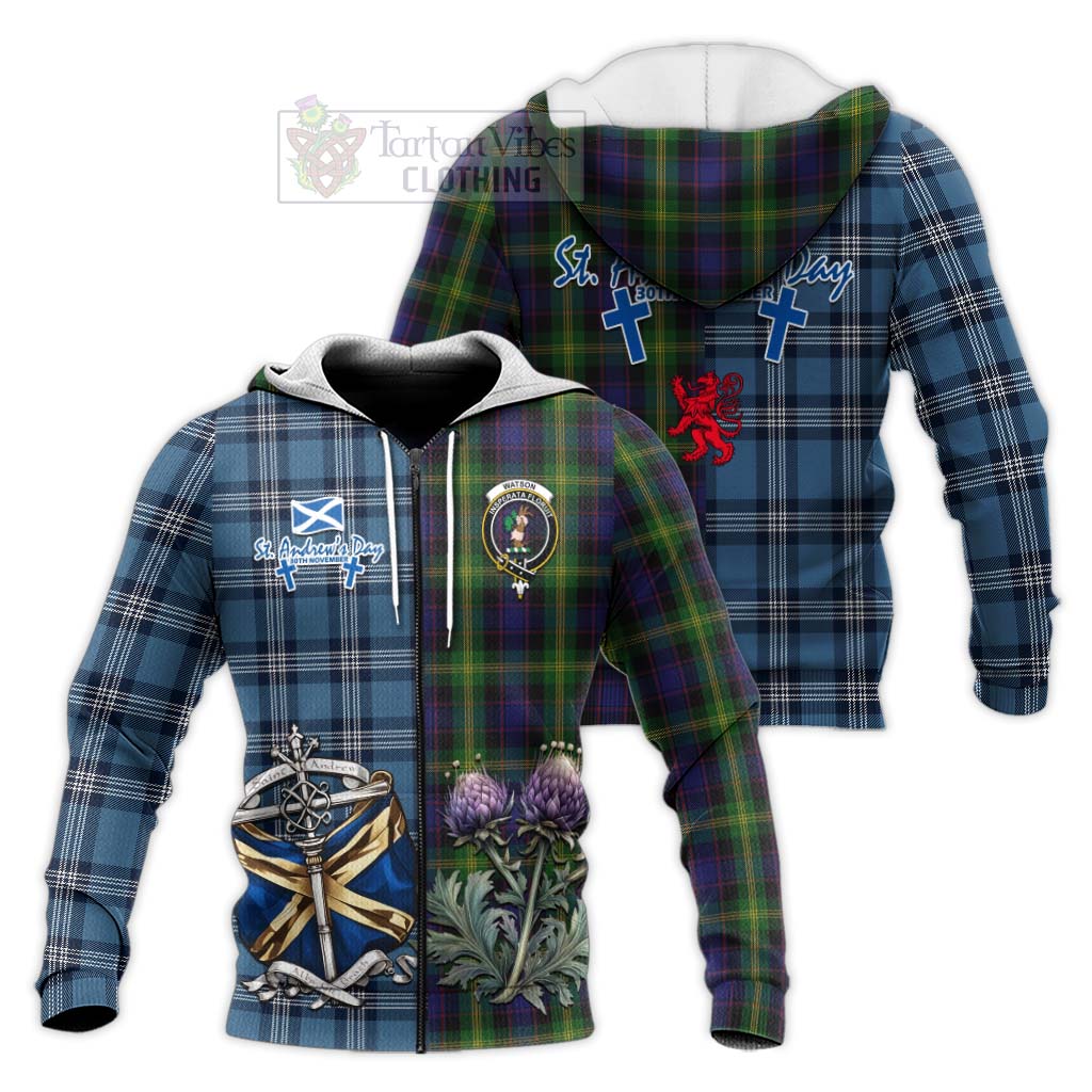 Tartan Vibes Clothing Watson Tartan Knitted Hoodie Happy St. Andrew's Day Half Tartan Style