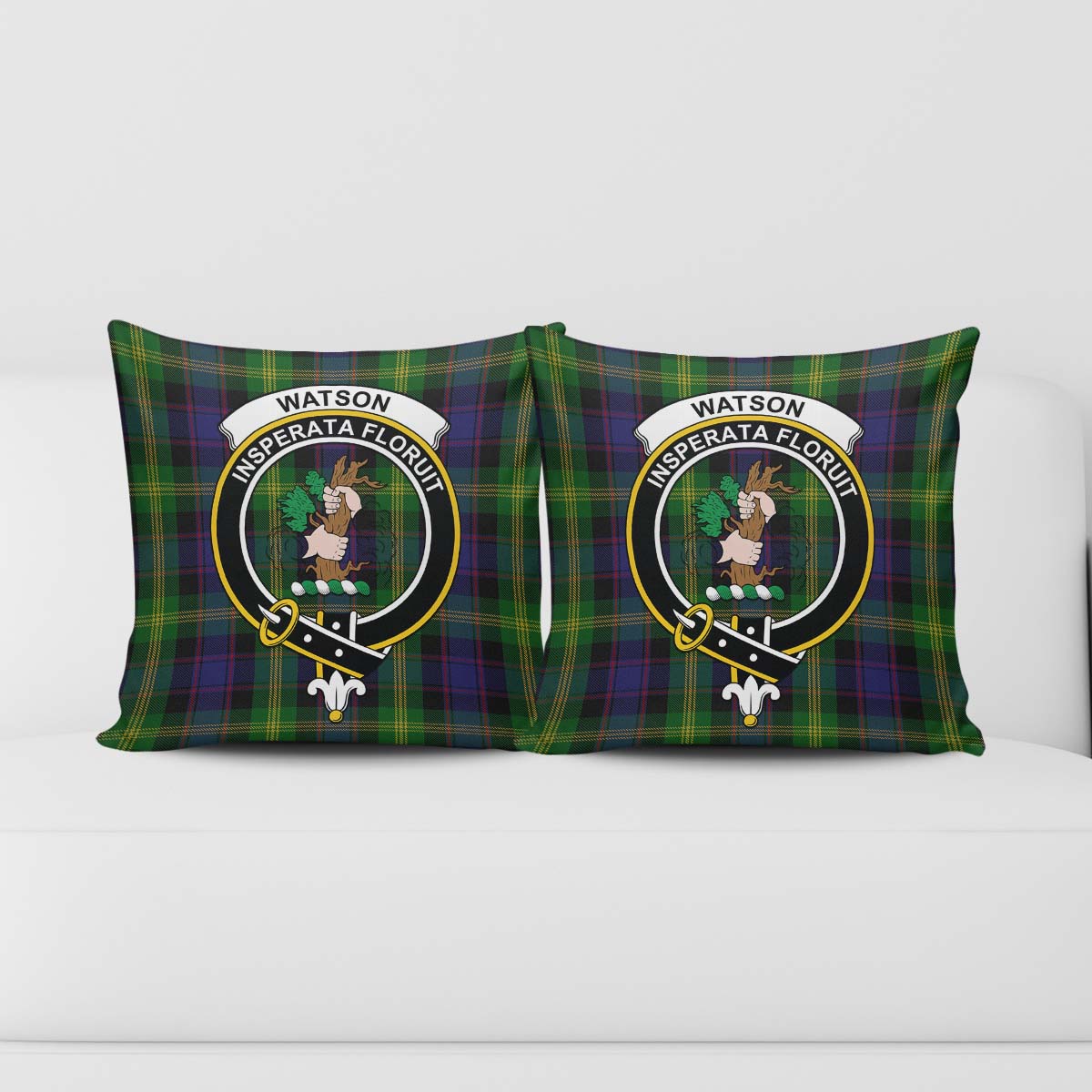 Watson Tartan Pillow Cover with Family Crest - Tartanvibesclothing